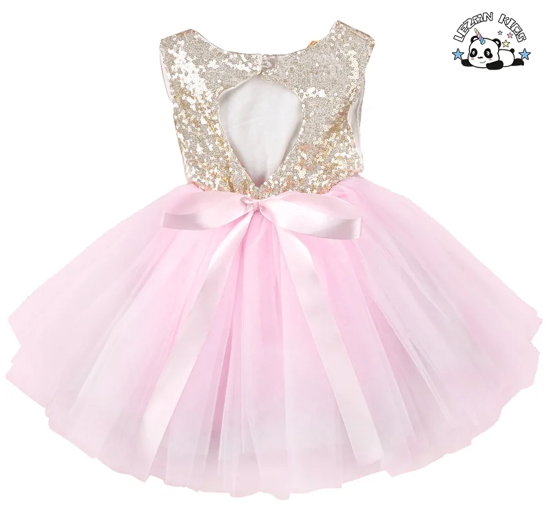 LEZONKIDS - New Fashion Round Neck Sleeveless Dress Girls Sequined Mesh Tutu Princess Girls Dress for Kids